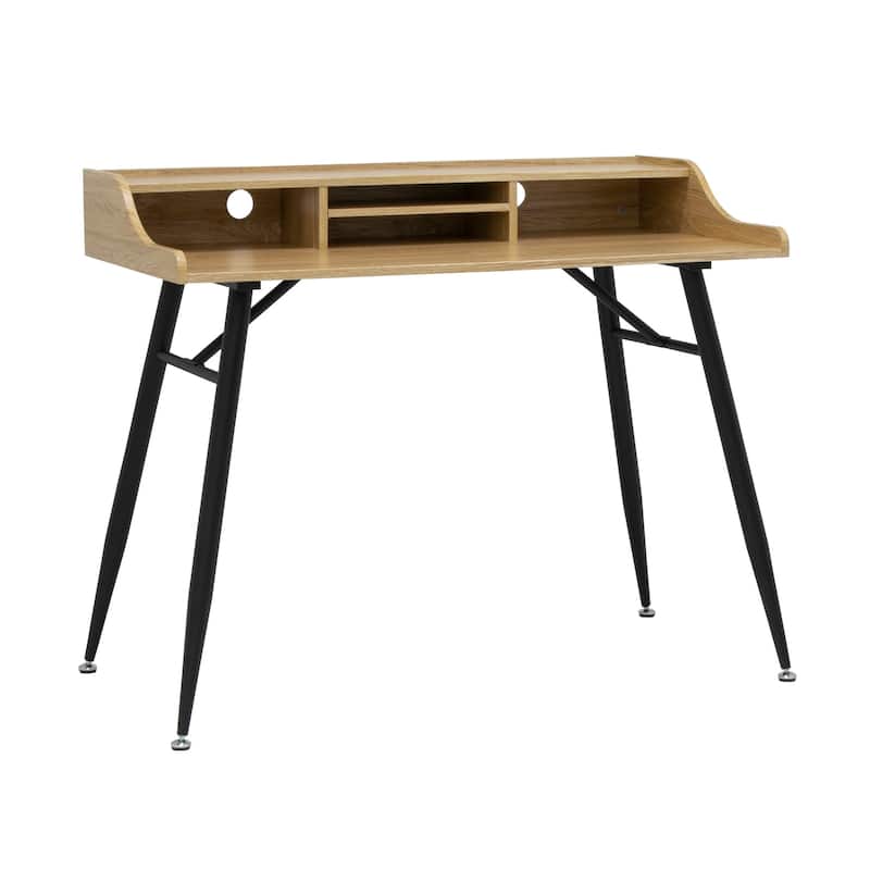 Calico Designs Woodford 45" Wide Modern, Secretary, Writing, Desk with Low Storage Hutch and Metal Tapered Legs - Ashwood