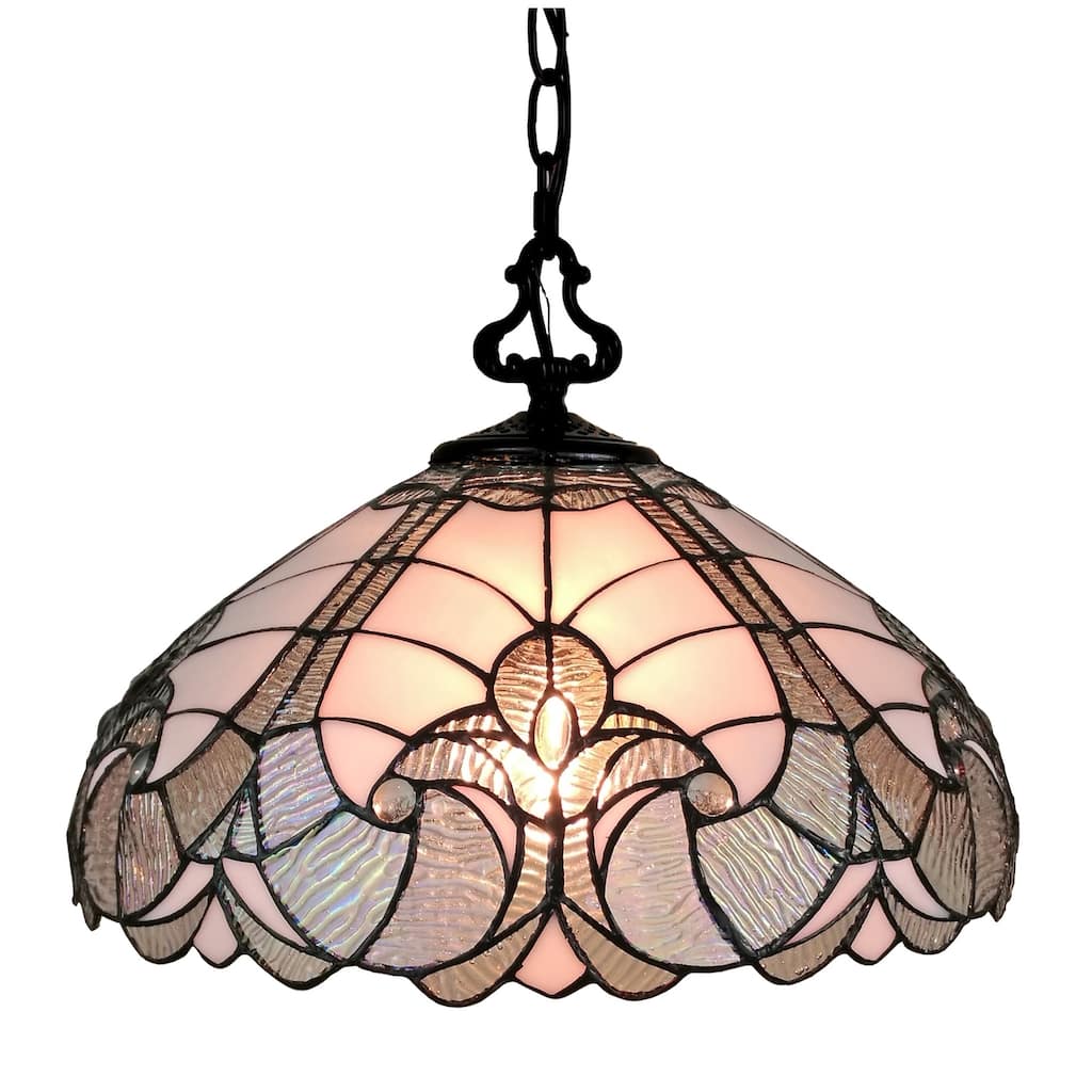 Tiffany Style Hanging Pendant Lamp 16" Wide Floral Stained Glass White Game Living Dining Room AM297HL16B Amora Lighting