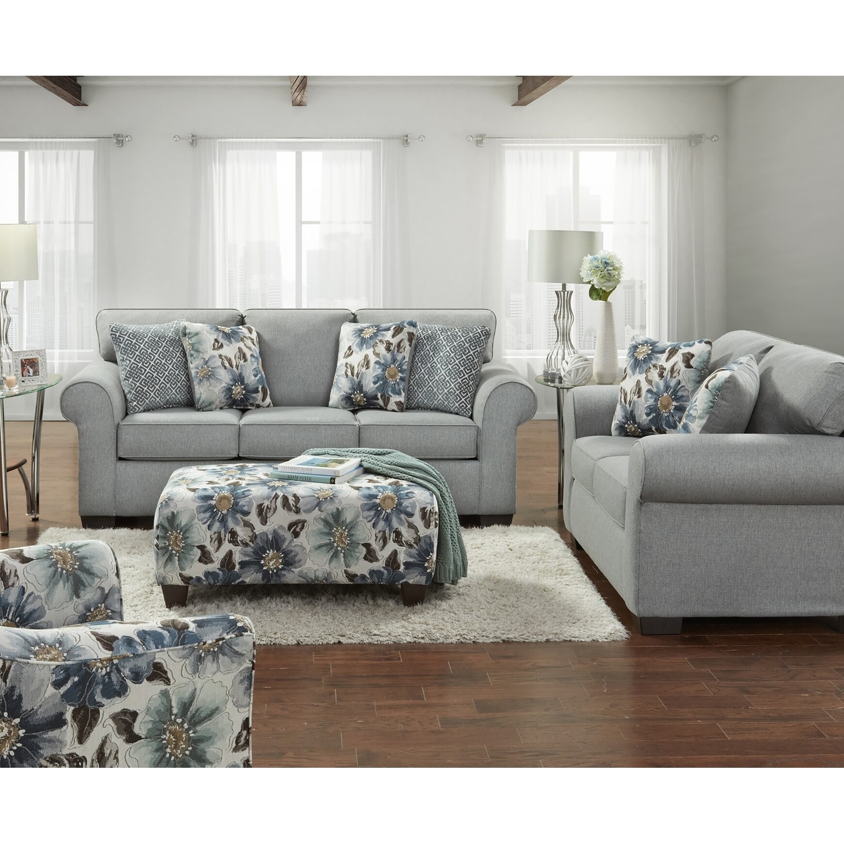Shop Sofa Trendz Crescent Grey Sofa Loveseat Ottoman Set Free