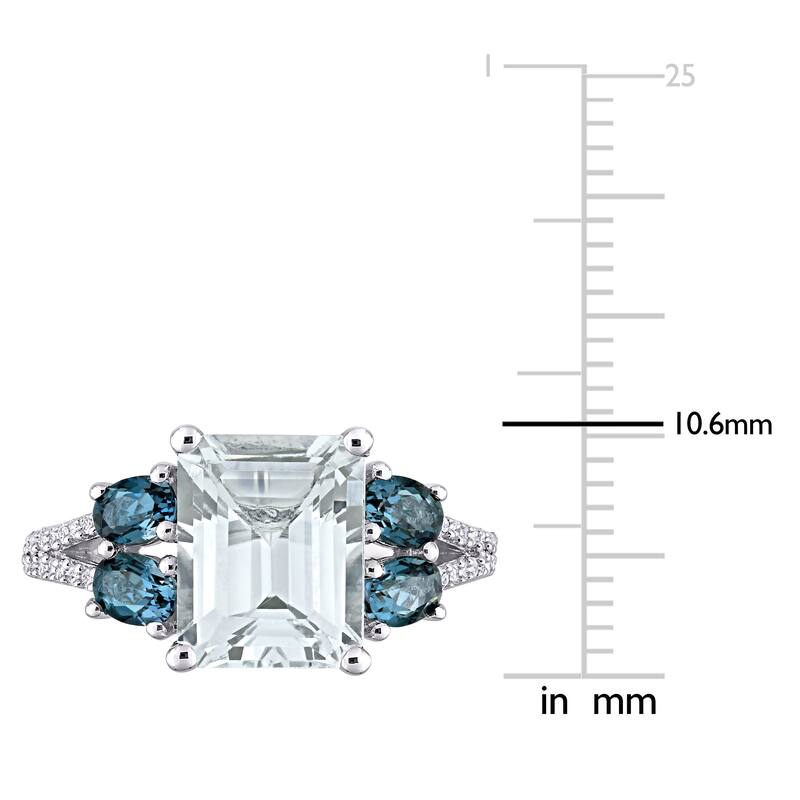 Miadora Sterling Silver Aquamarine London Blue Topaz and 1/10ct TDW Diamond 5-Stone Ring