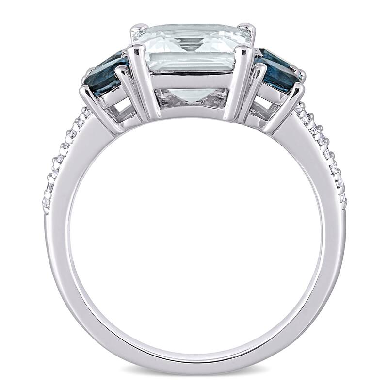 Miadora Sterling Silver Aquamarine London Blue Topaz and 1/10ct TDW Diamond 5-Stone Ring