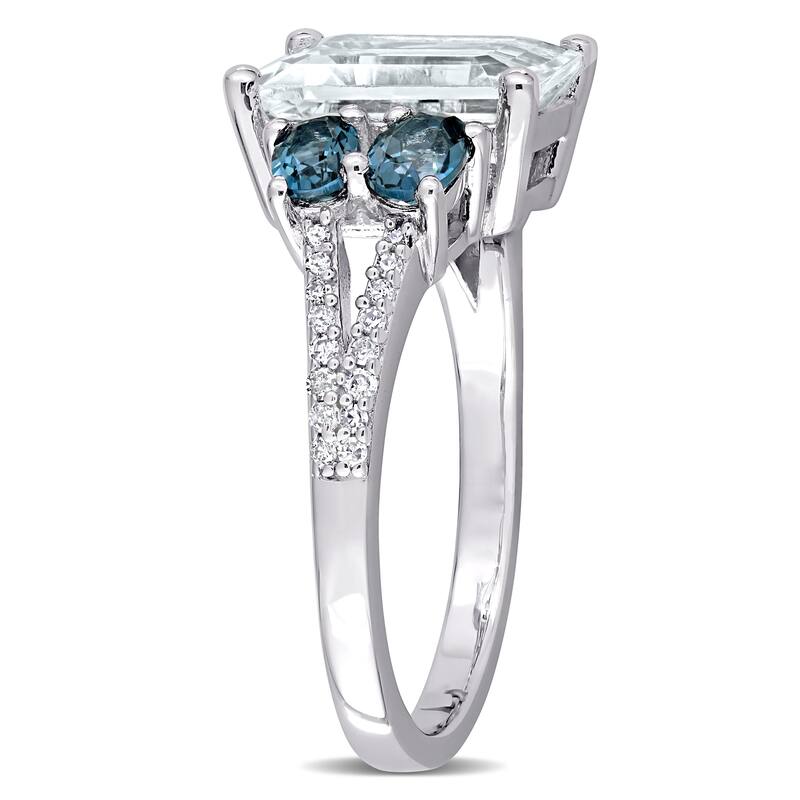 Miadora Sterling Silver Aquamarine London Blue Topaz and 1/10ct TDW Diamond 5-Stone Ring