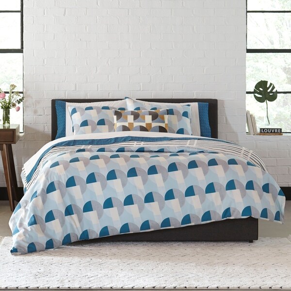 blue geo bedding