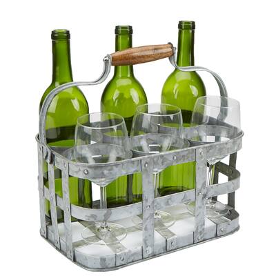 Mind Reader Rustic 6 Bottle Carrier, 6 Wine Bottle Caddy, Silver