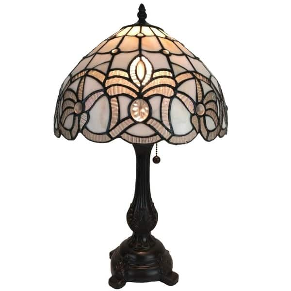 Tiffany Style Table Lamp 19 Tall Stained Glass White Floral Decor Nightstand Bedroom Handmade Gift Am281tl12b Amora Lighting