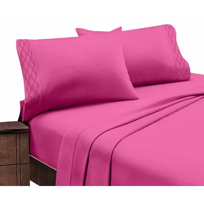 Home Sweet Home Dream Embroidered Extra Soft Microfiber Deep Pocket Bed Sheet Set - Hot Pink - California King
