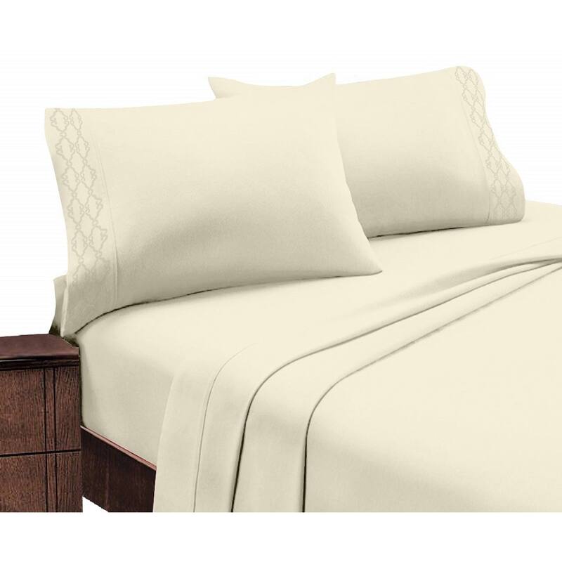 Home Sweet Home Dream Embroidered Extra Soft Microfiber Deep Pocket Bed Sheet Set - Ivory - Queen