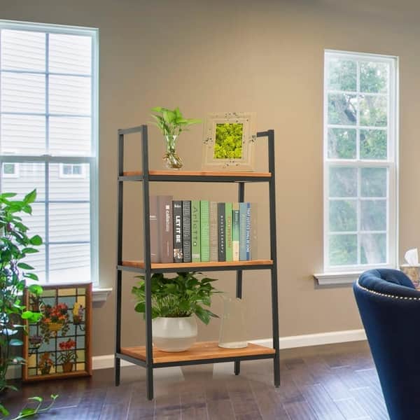 Shop Co Z 3 Tier Industrial Solid Wood Ladder Bookshelf