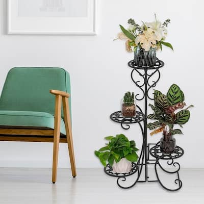 Outdoor Garden Metal Plant Stand Shelf Holds Decoration 4-Flower Pot
