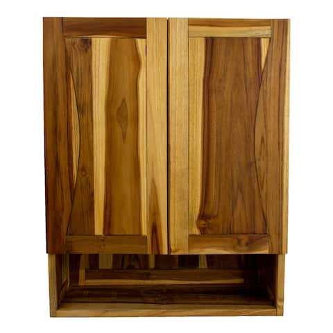 EcoDecors Curvature Solid Teak Bathroom Wall Cabinet -Fully Assembled