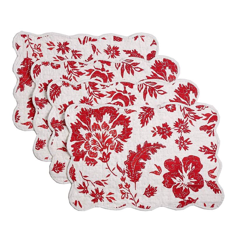 Cozy Line Red Flower Quilted Linen Placemats (Set of 4) - N/A