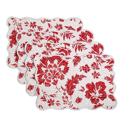 Cozy Line Red Flower Quilted Linen Placemats (Set of 4) - N/A