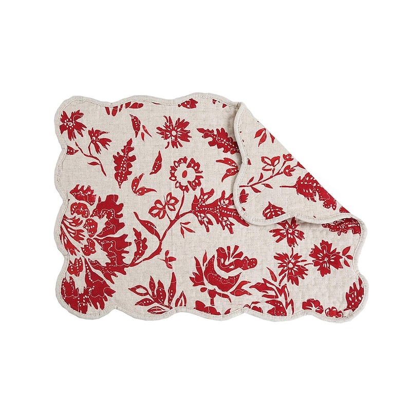 Cozy Line Red Flower Quilted Linen Placemats (Set of 4) - N/A