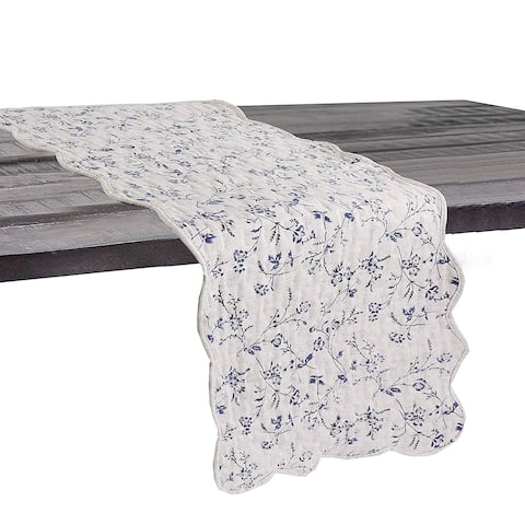 Cozy Line Blue Floral Quilted Linen Table Runner