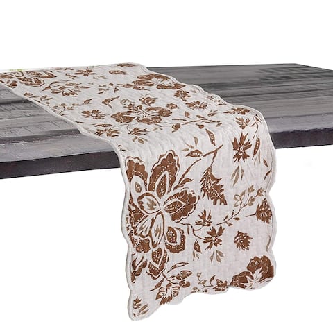 Cozy Line Chocolate Flower Quilted Linen Table Runner
