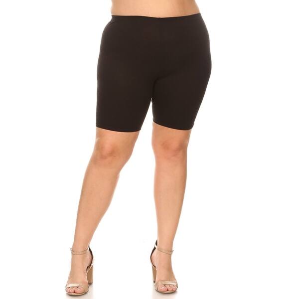 Solid Slim Fit High Waist Plus Size Elastic Waistband Bodycon Biker Shorts On Sale Overstock