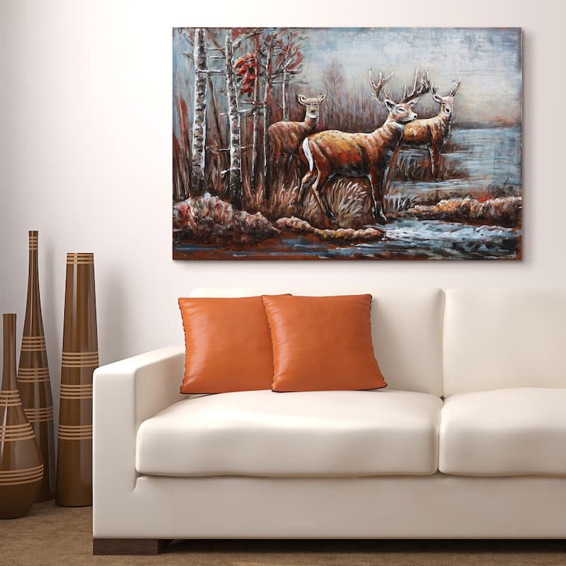 "Deer" Mixed Media Iron Hand Painted Dimensional Wall Art