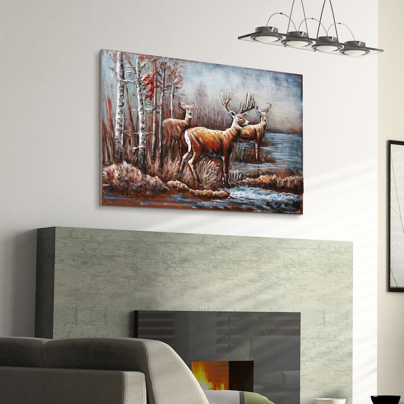 "Deer" Mixed Media Iron Hand Painted Dimensional Wall Art