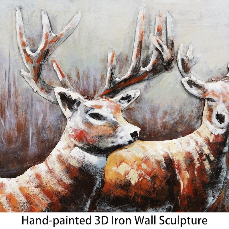 "Deer" Mixed Media Iron Hand Painted Dimensional Wall Art