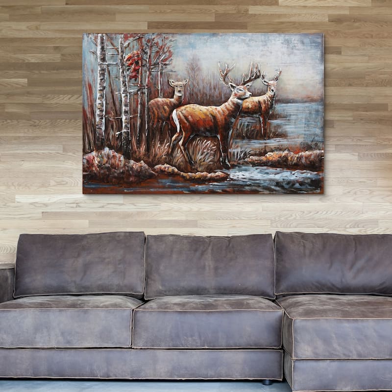 "Deer" Mixed Media Iron Hand Painted Dimensional Wall Art