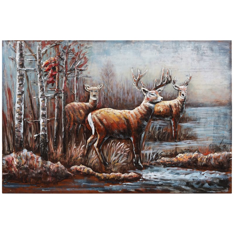 "Deer" Mixed Media Iron Hand Painted Dimensional Wall Art - 48 x 32