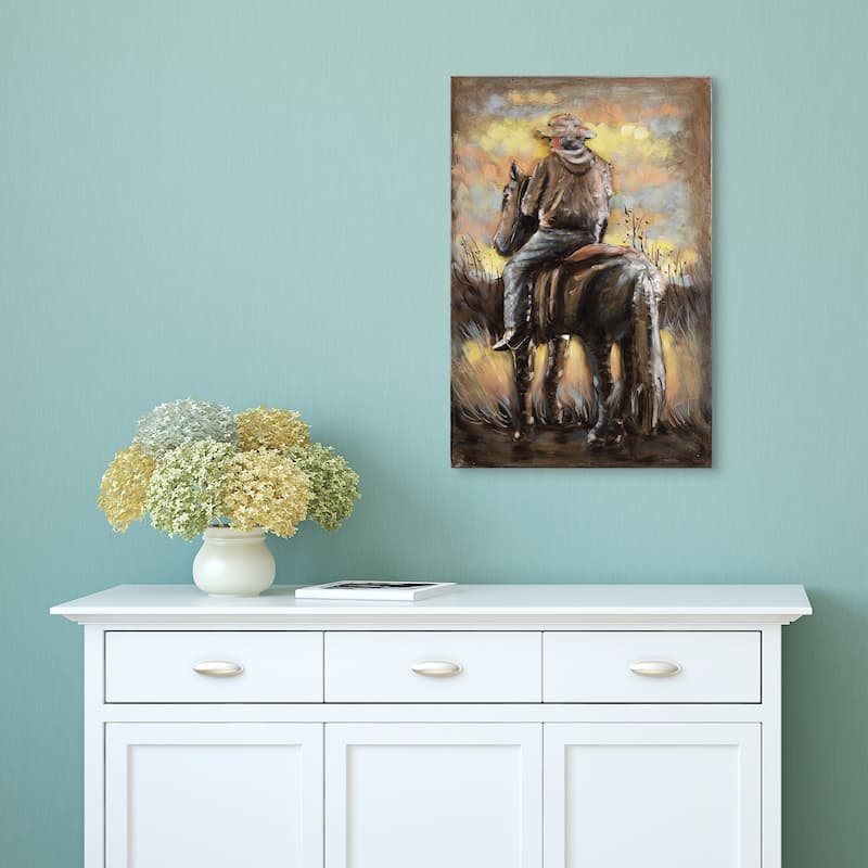 "Cowboy" Mixed Media Iron Hand Painted Dimensional Wall Art