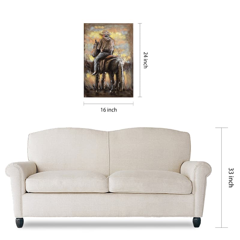 "Cowboy" Mixed Media Iron Hand Painted Dimensional Wall Art