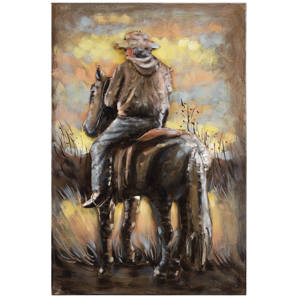 "Cowboy" Mixed Media Iron Hand Painted Dimensional Wall Art