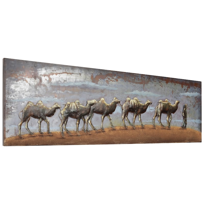 "Caravan" Camel Mixed Media Iron Hand Painted Dimensional Wall Art