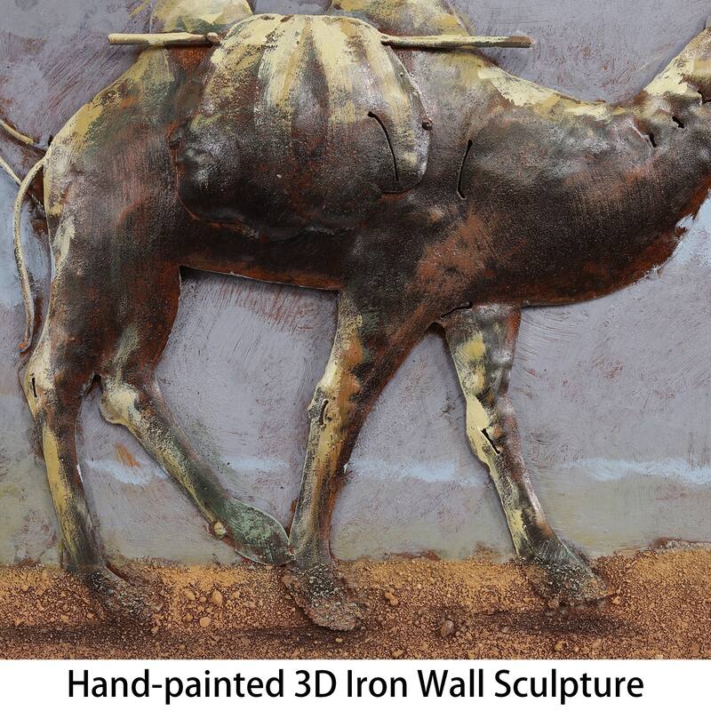 "Caravan" Camel Mixed Media Iron Hand Painted Dimensional Wall Art