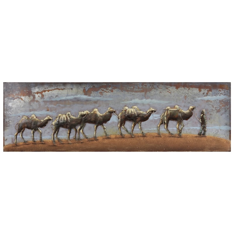 "Caravan" Camel Mixed Media Iron Hand Painted Dimensional Wall Art