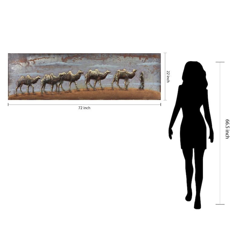"Caravan" Camel Mixed Media Iron Hand Painted Dimensional Wall Art