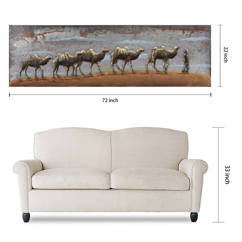 "Caravan" Camel Mixed Media Iron Hand Painted Dimensional Wall Art