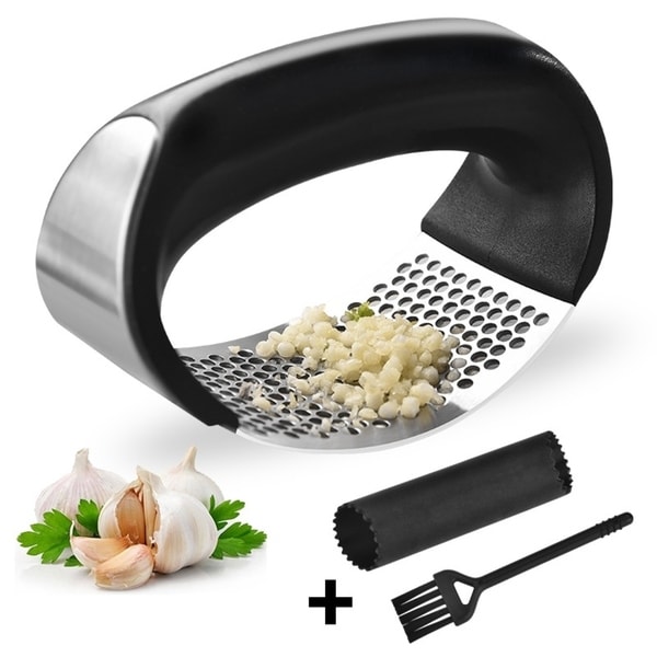 Stainless steel manual garlic press crusher squeezer masher home kitchen tool YL 