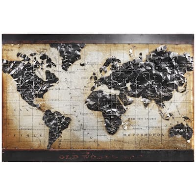 "World Map" Mixed Media Iron Hand Painted Dimensional Wall Art Sculpture