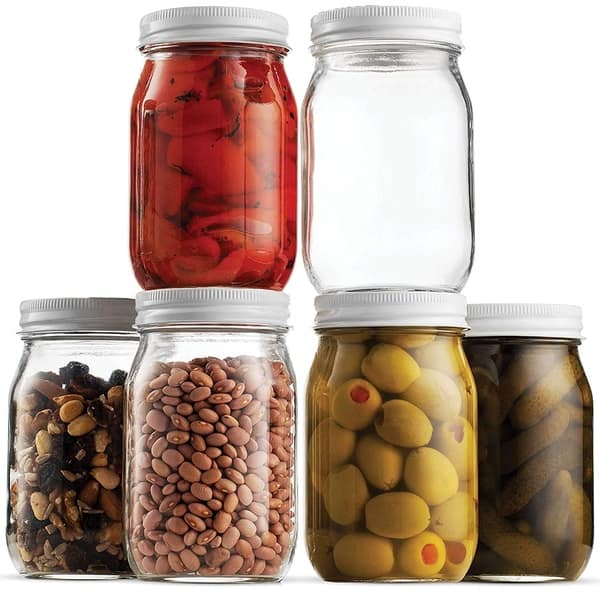 Shop Glass Mason Jar 16 Ounce (1 Pint) - 6 Pack, Metal Airtight Lid, Preserving, Canning Jars, Dry Food Storage, Decorating Jar - Overstock - 29043335