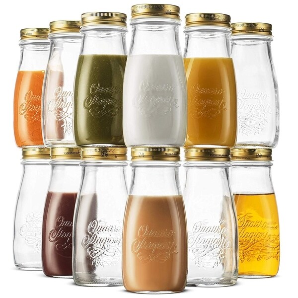Bormioli Rocco Quattro Stagioni Glass Drinking jar bottle 13.5 Ounce (12 Pack) Milk Bottles with Metal Airtight Lids. Opens flyout.