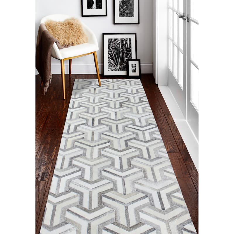 Bashian Cameron Contemporary Hand Stitched Area Rug - 2'6" x 8' Runner/Surplus - Grey