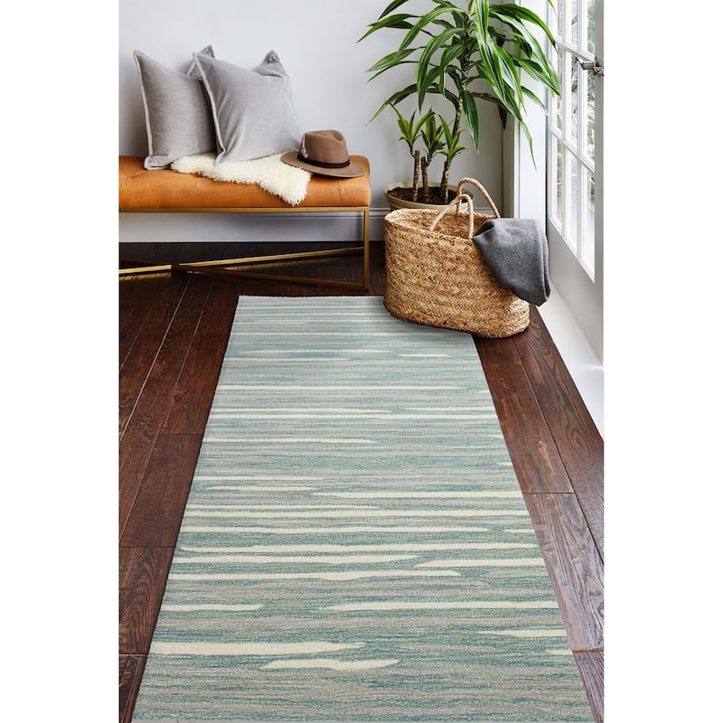 Bashian Marge Contemporary Hand Tufted Area Rug - 2'6" x 8' Runner/Surplus - Aqua