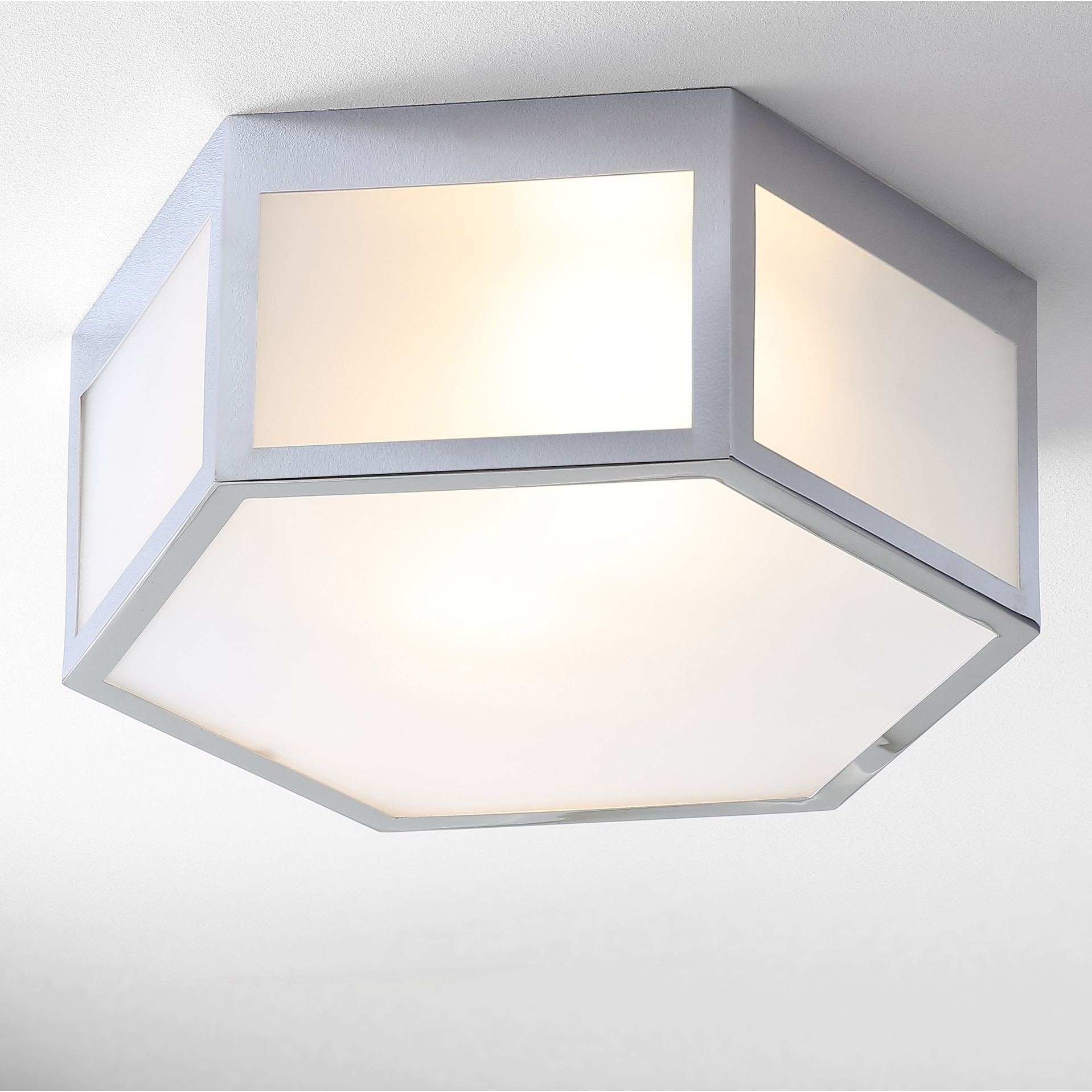 Moderno 16 Hexagon Metal Glass Led Flush Mount Chrome By Jonathan Y