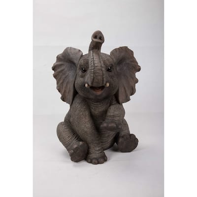 Elephant Baby Sitting Withtrunk Up Statue