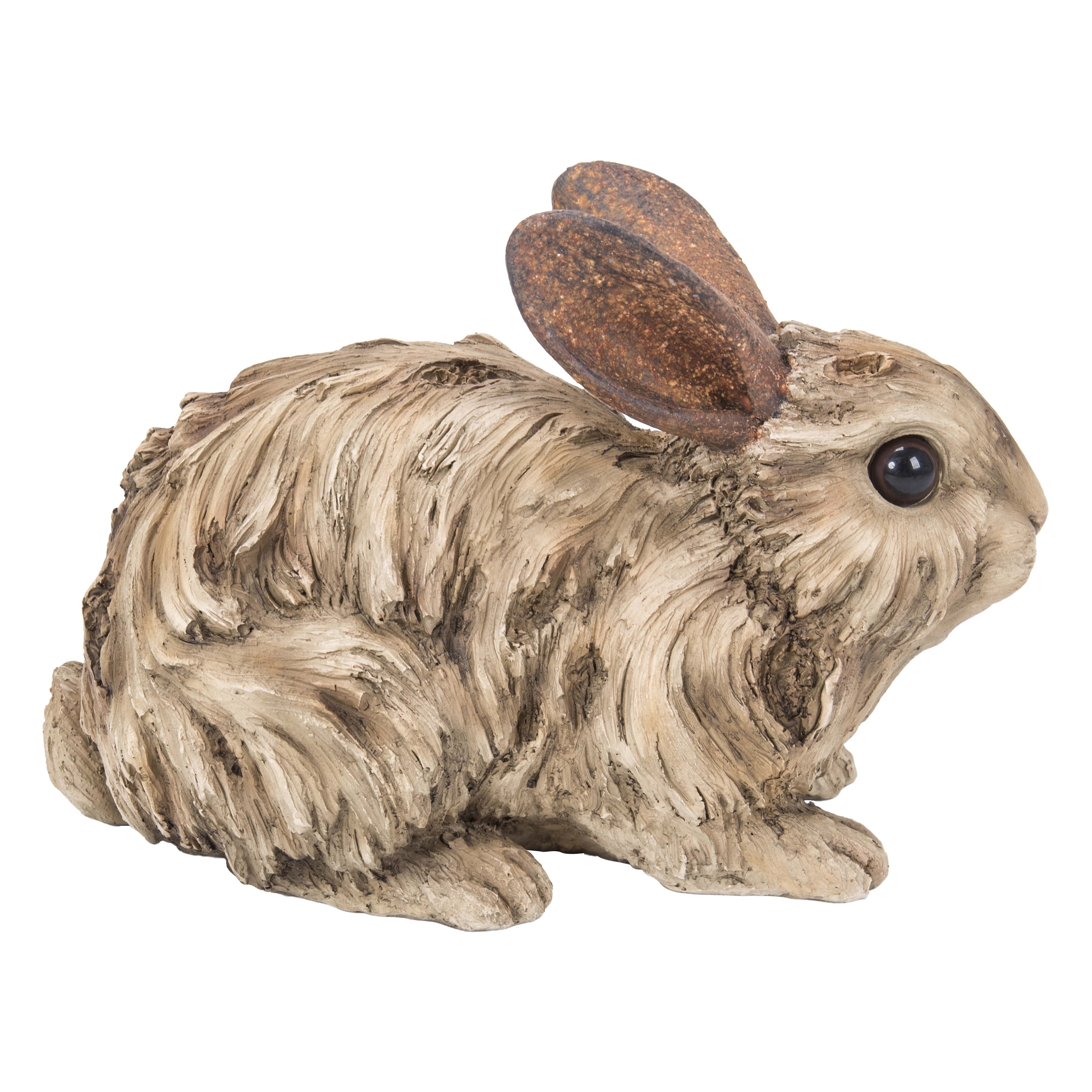 Rabbit Small Figurine Statue Carved Driftwood Look Home Garden Free Ship New