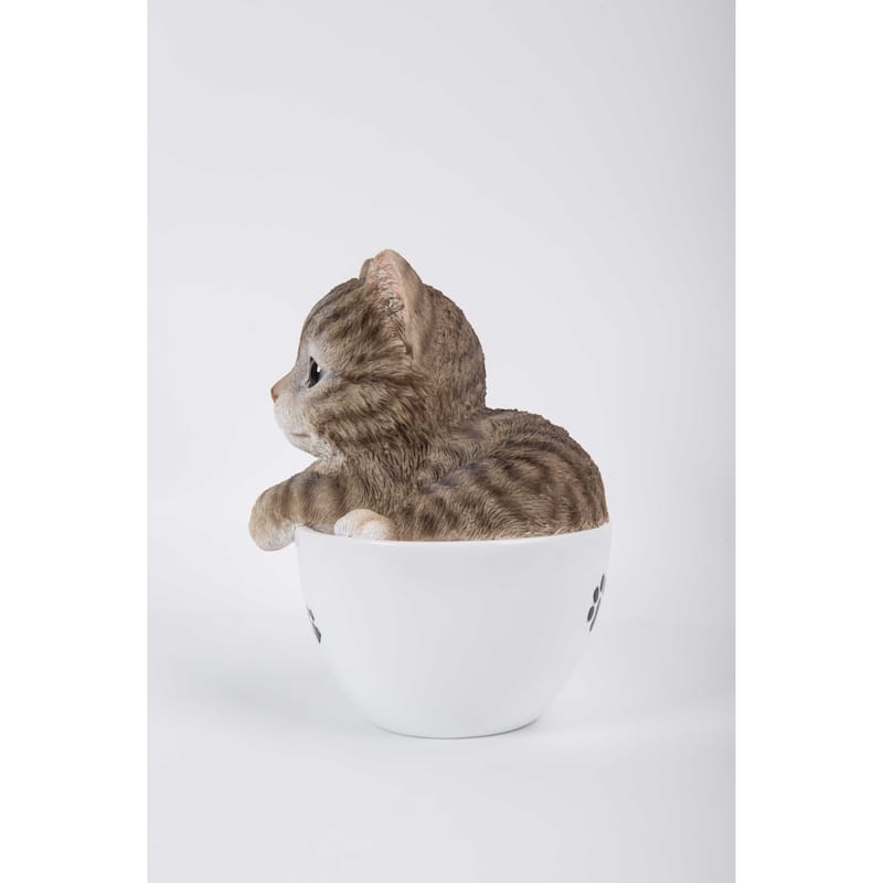 Teacup Kitten Grey Tabby Statue