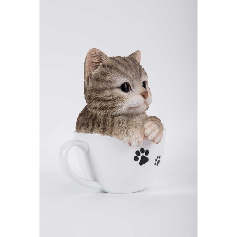 Teacup Kitten Grey Tabby Statue