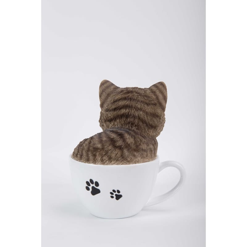 Teacup Kitten Grey Tabby Statue