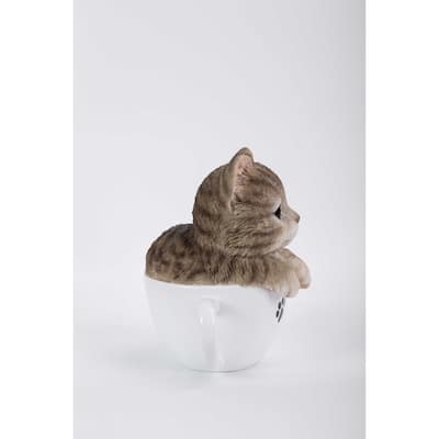 Teacup Kitten Grey Tabby Statue