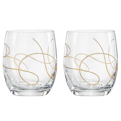 Majestic Gifts Inc. Set of 2 Tumbler - 14 oz. - Stemless Wine with Gold string design