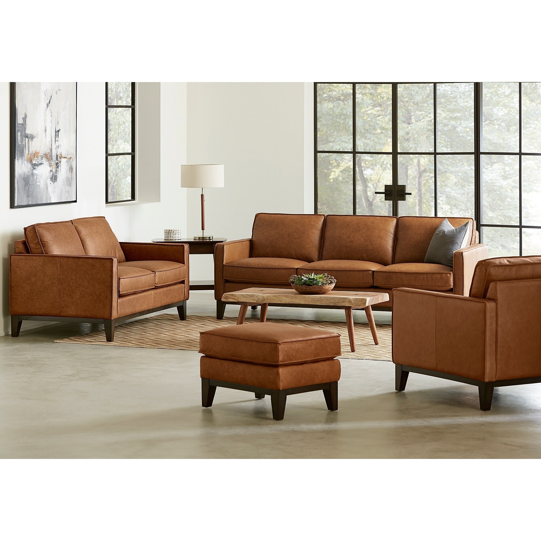 Dark Brown Leather Furniture Set Sofa Loveseat Accent Chair Ottoman Sofas Chairs