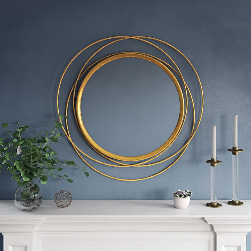 Mia Round Metal Modern Gold Wall Mirror - 32" - 32"H x 32"W x 1.5"D (Mirror only: 21"H x 21"W)