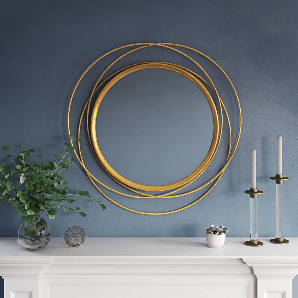 Mia Round Metal Modern Gold Wall Mirror - 32" - 32"H x 32"W x 1.5"D (Mirror only: 21"H x 21"W)
